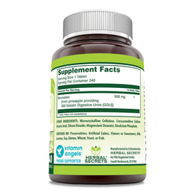 Détails de l'étiquette du flacon Bromélaïne 500 mg Herbal Secrets
