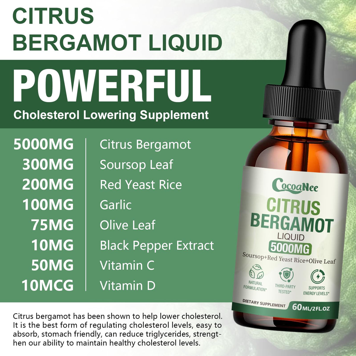 Détails de l'étiquette du flacon CocoaNee Citrus Bergamot