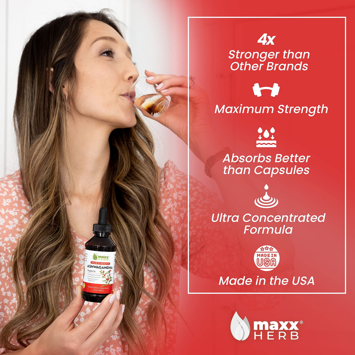 Détails de l'étiquette du flacon d'extrait d'Ashwagandha Maxx Herb