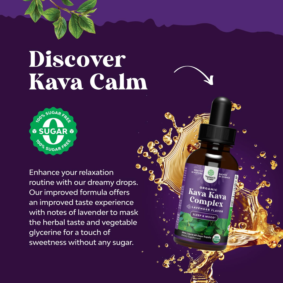 Détails de l'étiquette du flacon d'extrait de Kava Kava Natures Craft