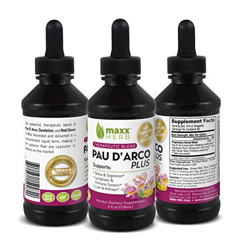 Détails de l'étiquette du flacon d'extrait liquide Pau D'Arco Maxx Herb