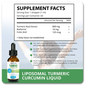 Détails de l'étiquette du flacon de curcuma MaxX Labs montrant les ingrédients