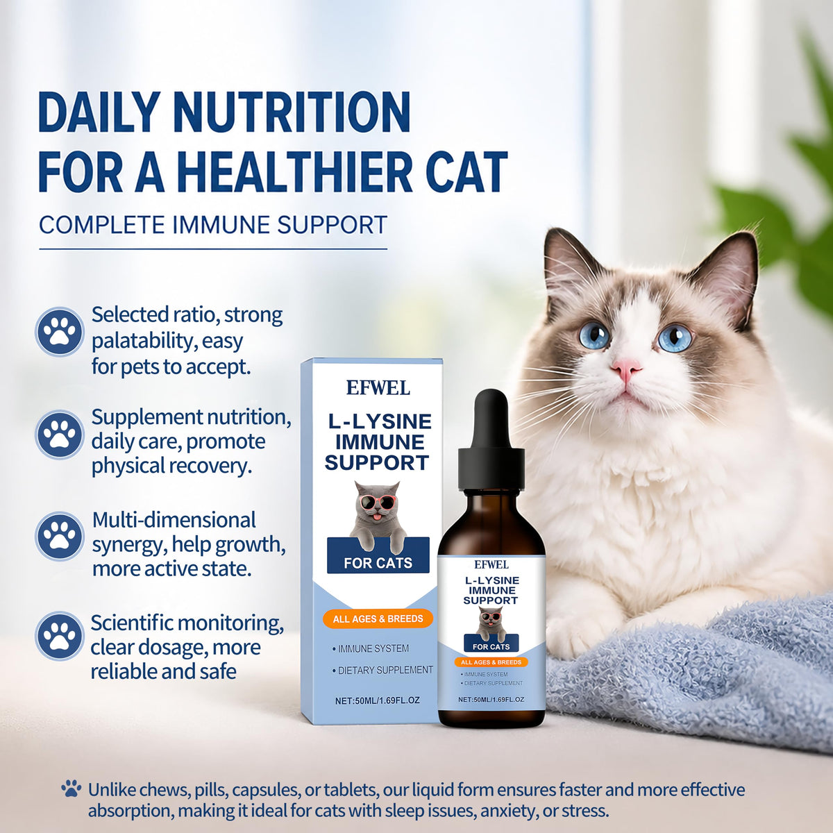 Détails de l'étiquette du flacon de L-Lysine EFWEL pour chats