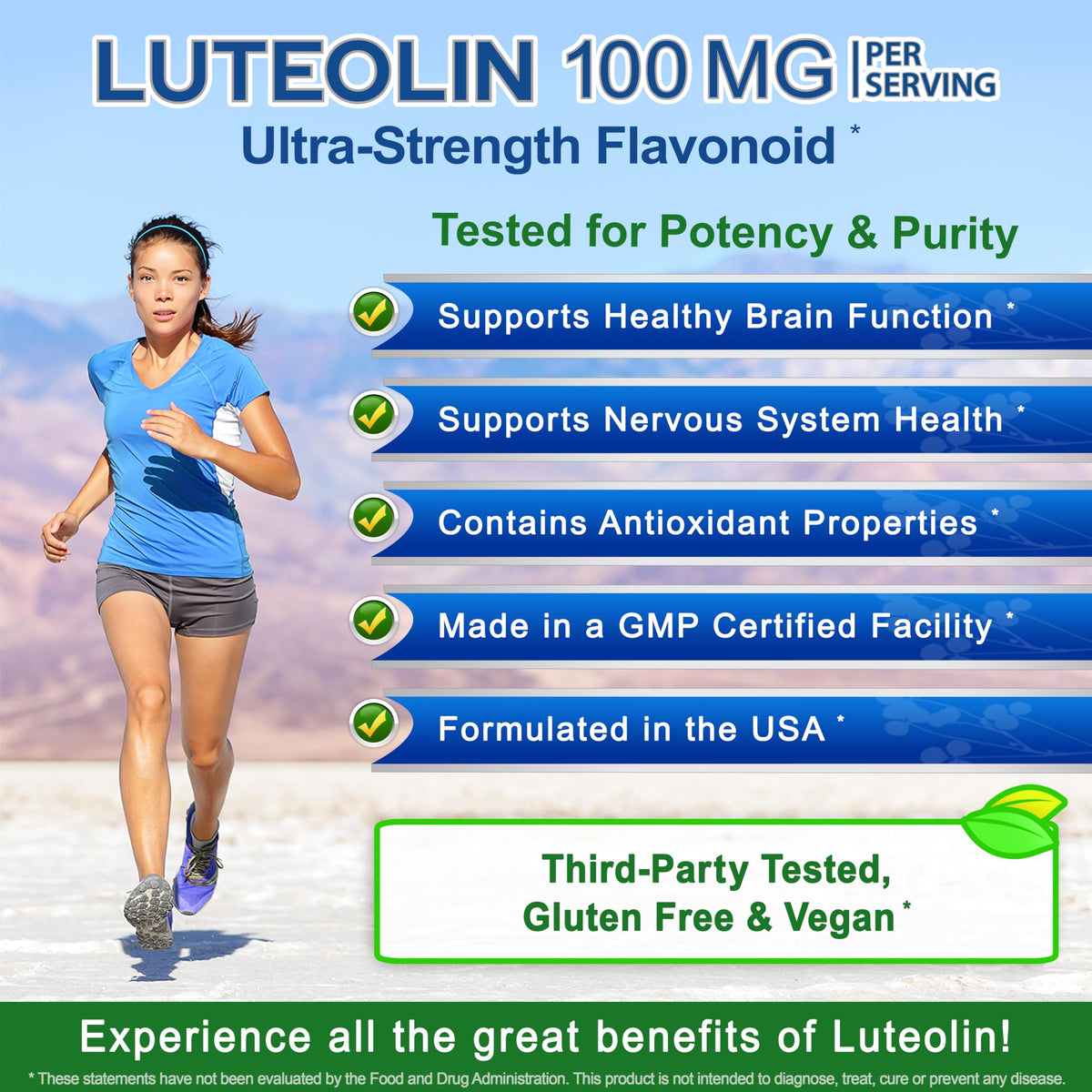 Détails de l'étiquette du flacon de Luteolin 100mg aSquared Nutrition