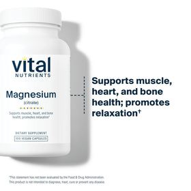 Détails de l'étiquette du flacon de magnésium citrate Vital Nutrients