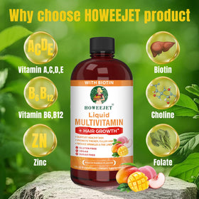 Détails de l'étiquette du flacon de multivitamine liquide HOWEEJET