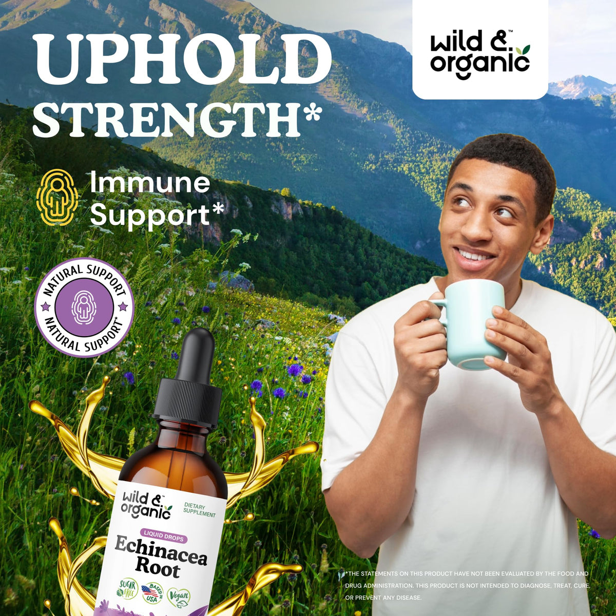 Détails de l'étiquette du flacon de teinture d'échinacée Wild & Organic