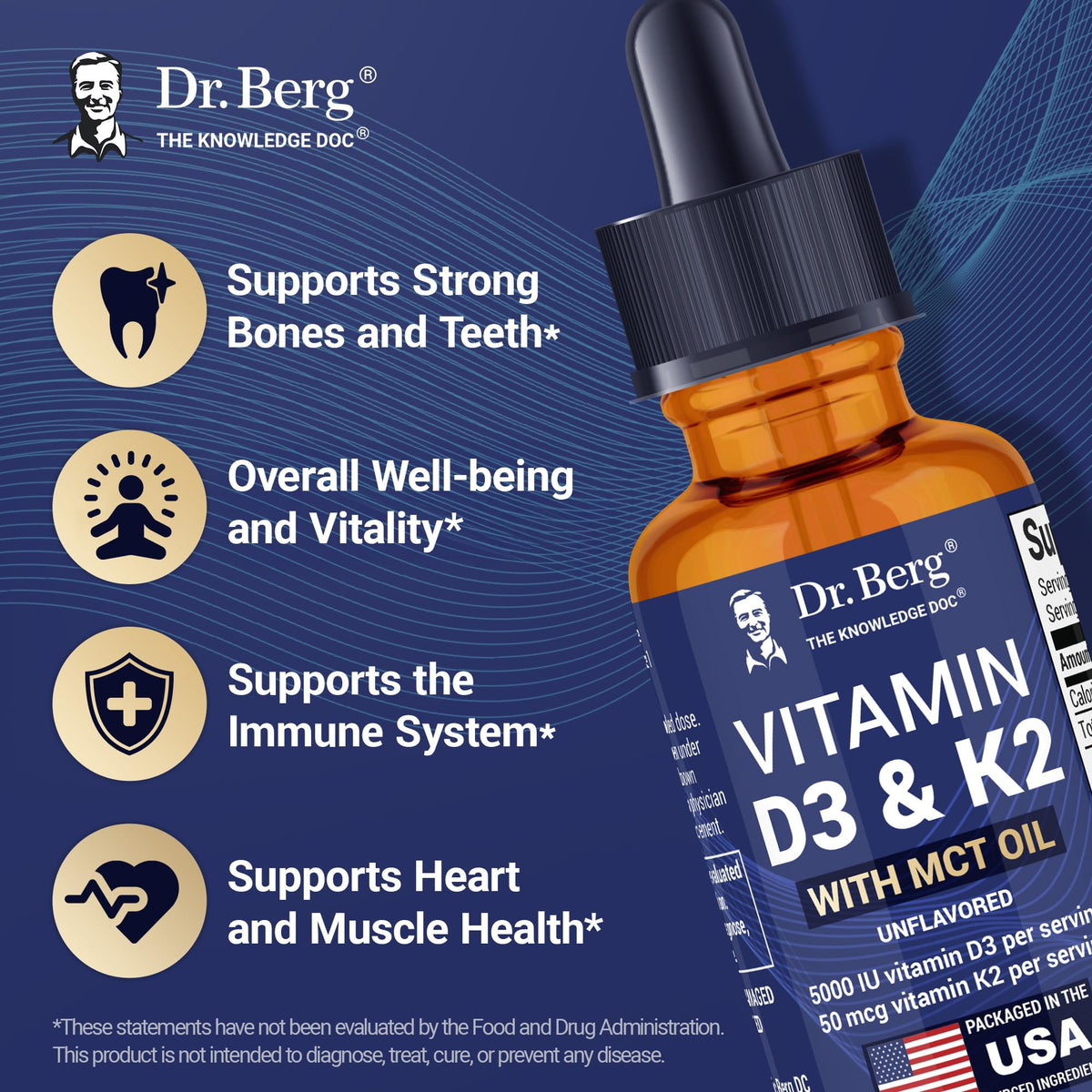 Détails de l'étiquette du flacon de Vitamine D3 K2 Dr. Berg