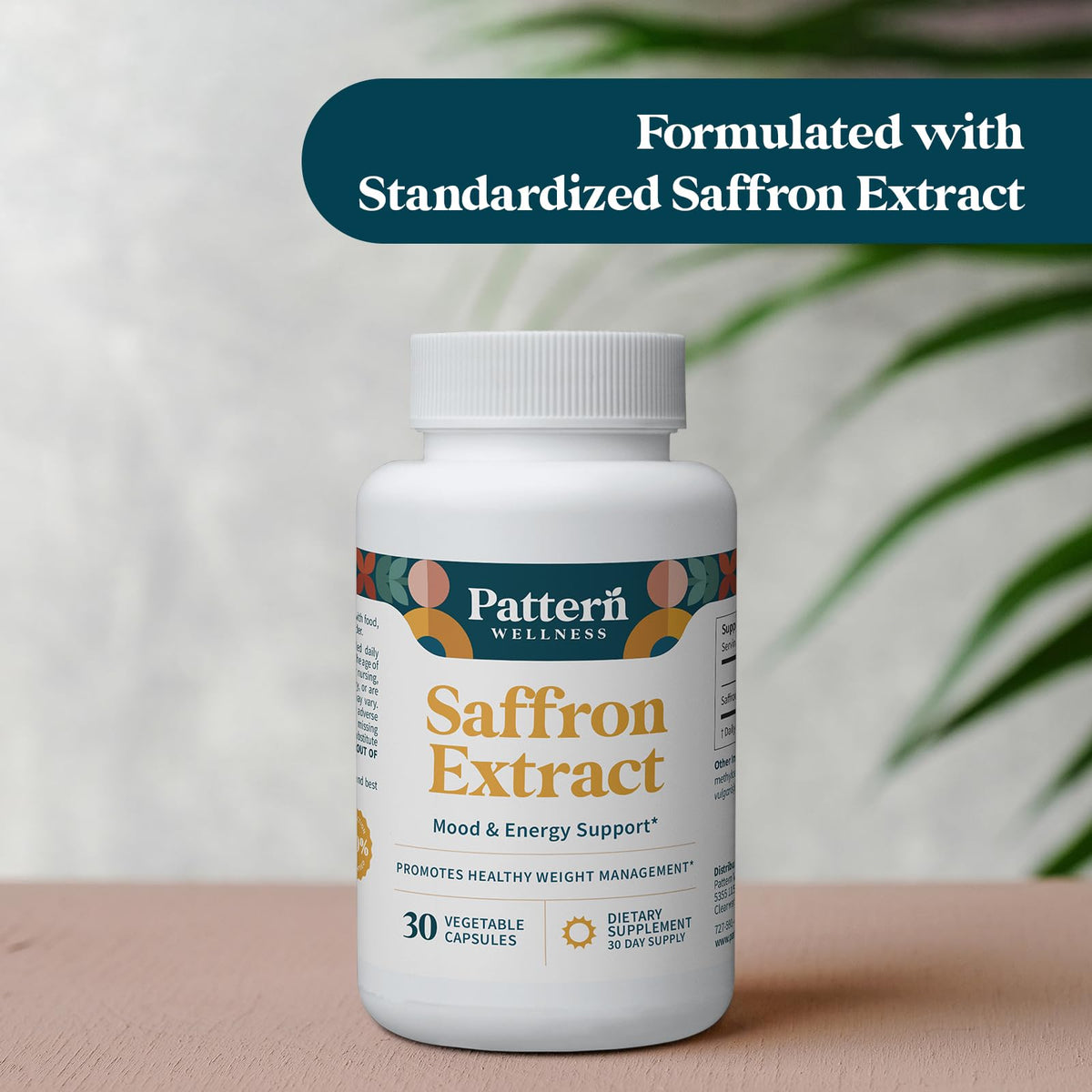 Détails de l'étiquette du flacon Extrait de Safran Pattern Wellness