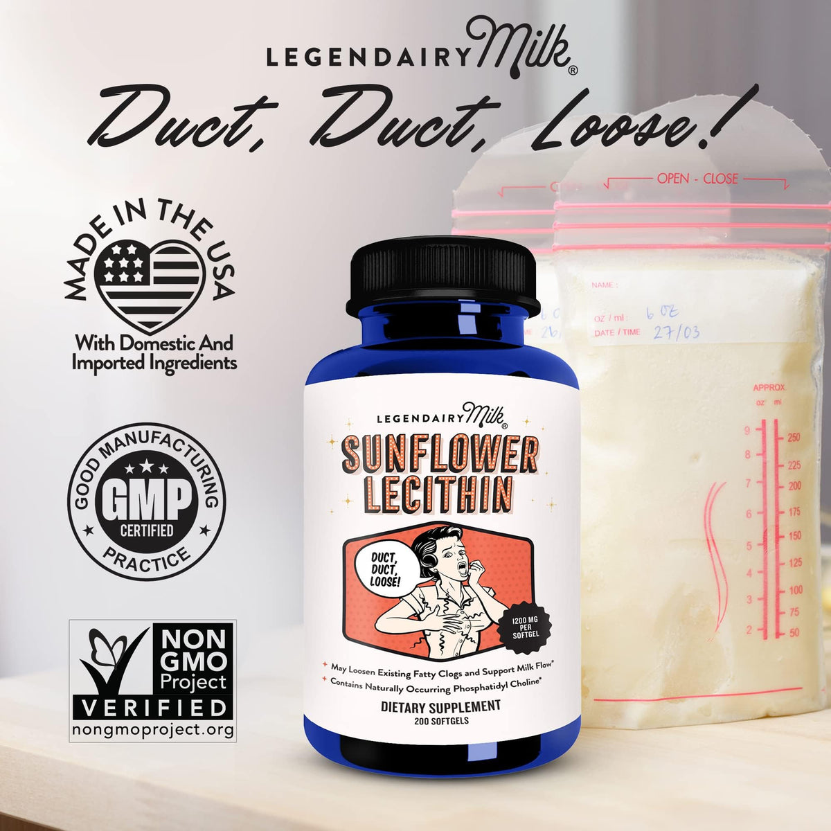 Détails de l'étiquette du flacon Legendairy Milk avec ingrédients