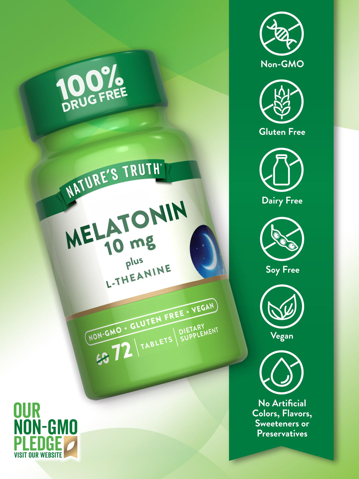 Détails de l'étiquette du flacon Nature's Truth Melatonin 10 mg
