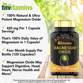 Détails de l'étiquette du flacon tnvitamins Magnésium Oxyde 420 mg