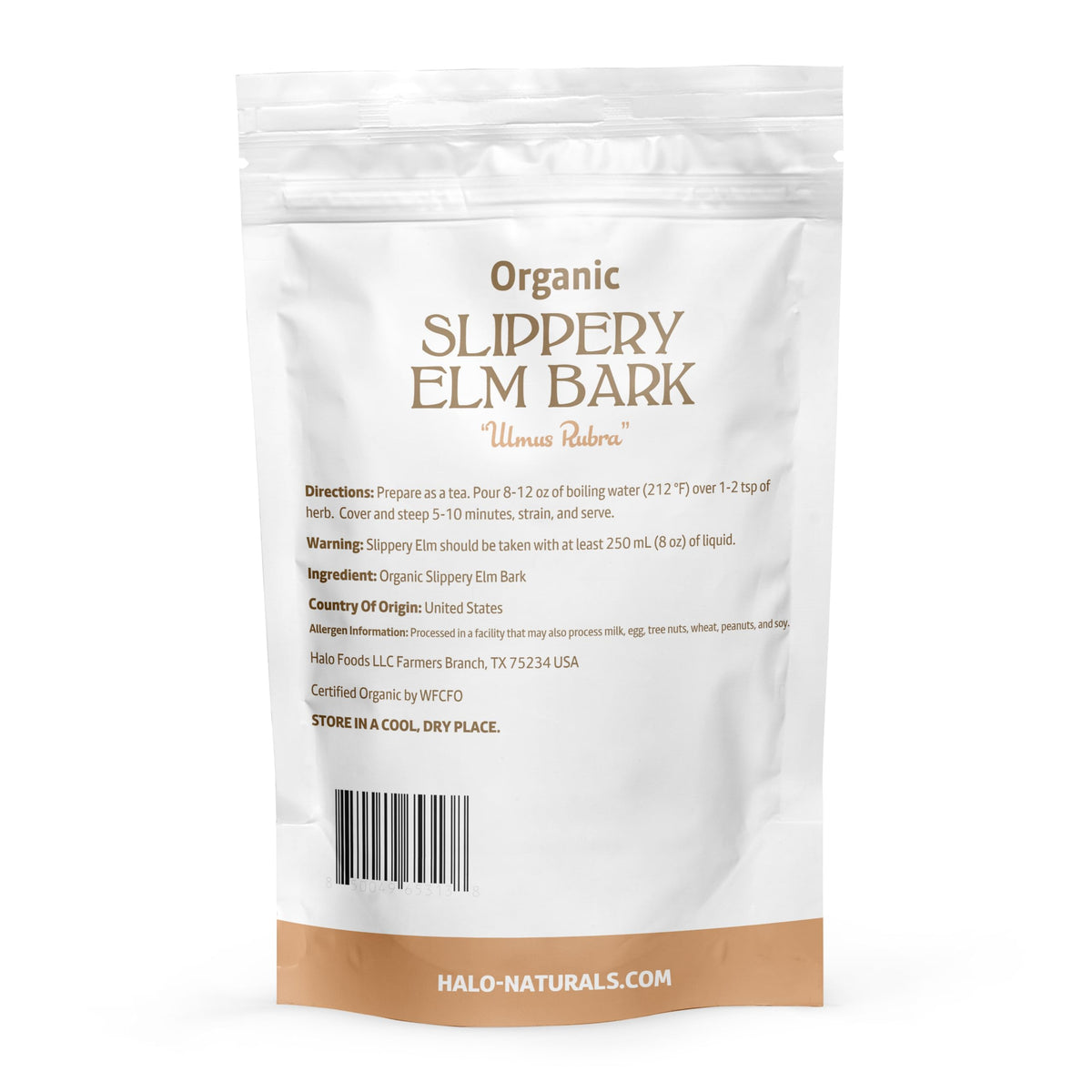 Détails de l'étiquette du produit Halo Naturals écorce de bouleau glissant bio