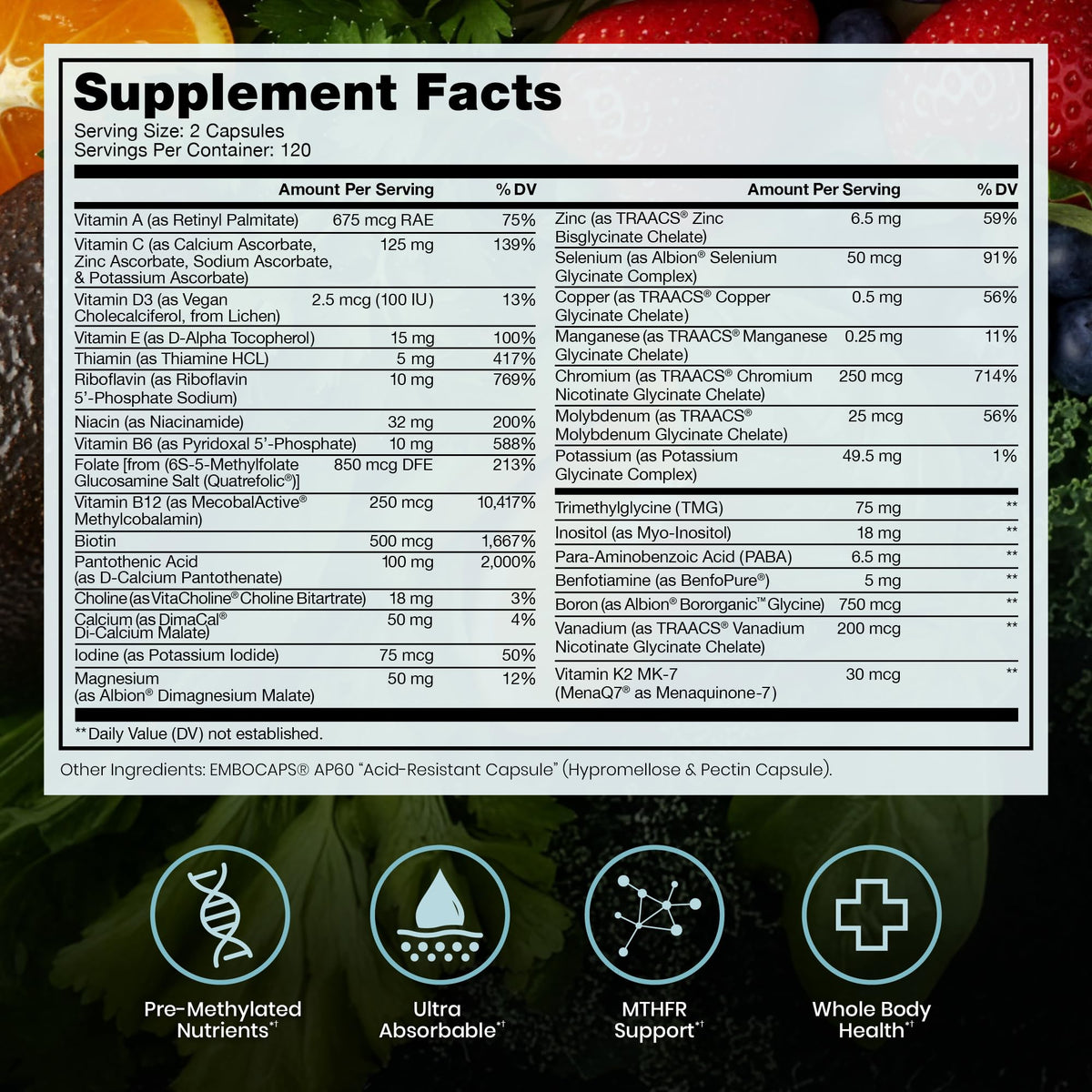 Détails de l'étiquette du Pure Therapro Rx Methyl Multi sans Fer