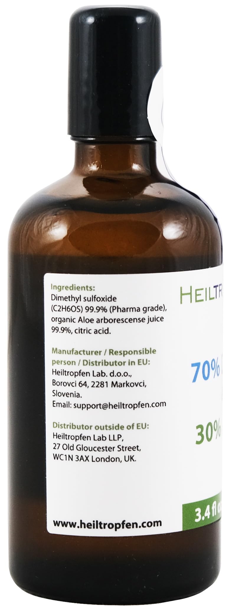 Détails de l'étiquette du Roll On DMSO Heiltropfen