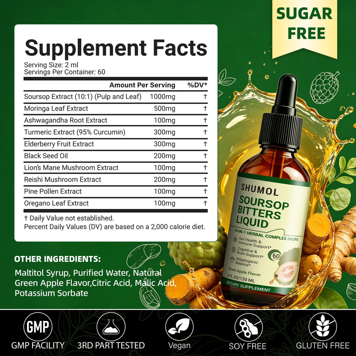 Détails de l'étiquette du Soursop Bitters de Shumol