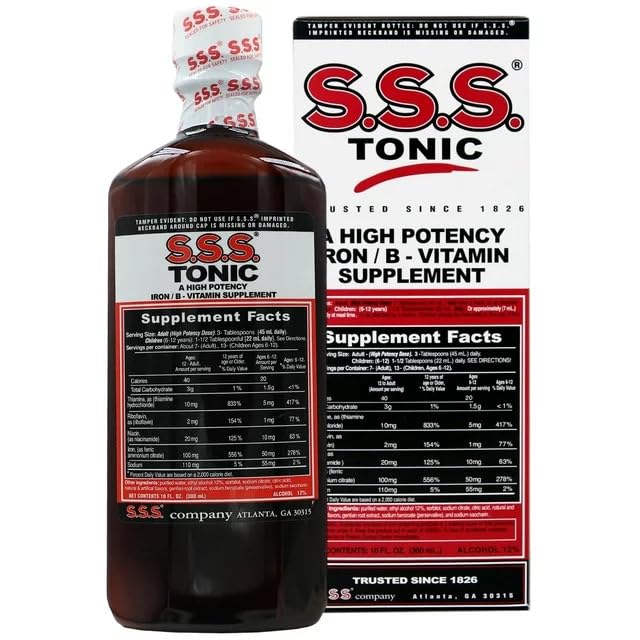 Détails de l'étiquette du SSS Tonic B-Complex 10 fl oz