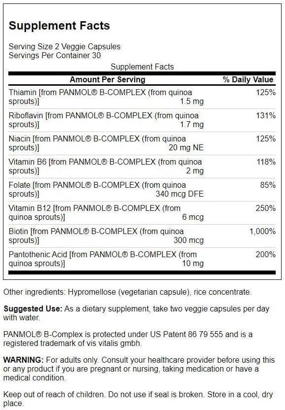 Détails de l'étiquette du Swanson Complexe Vitaminique B