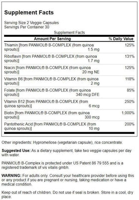 Détails de l'étiquette du Swanson Complexe Vitaminique B
