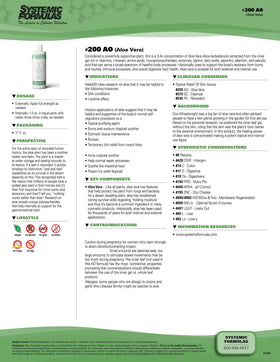 Détails de l'étiquette du Systemic Formulas Aloe Vera BioExtract