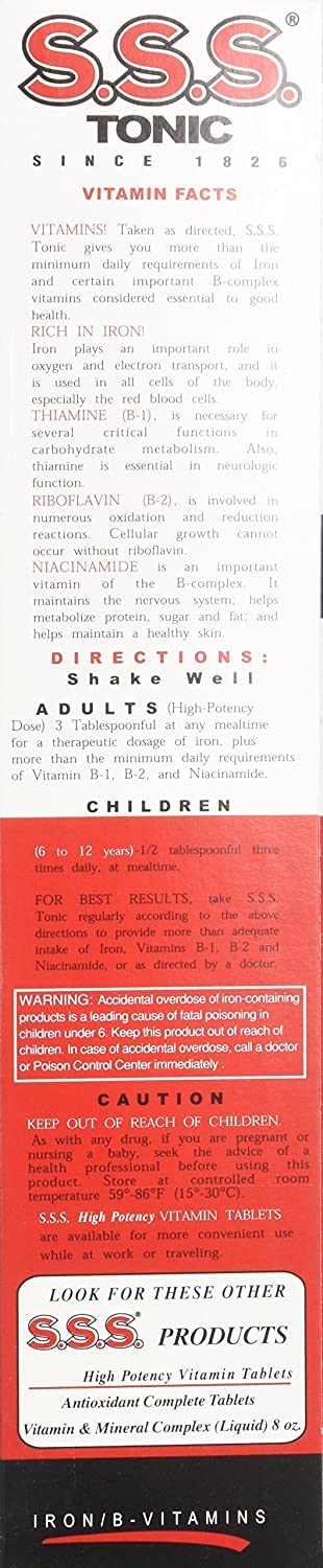 Détails de l'étiquette du Tonic Liquide S.S.S. CO.