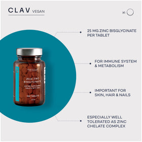 Détails de l'étiquette du zinc vegan CLAV 25mg
