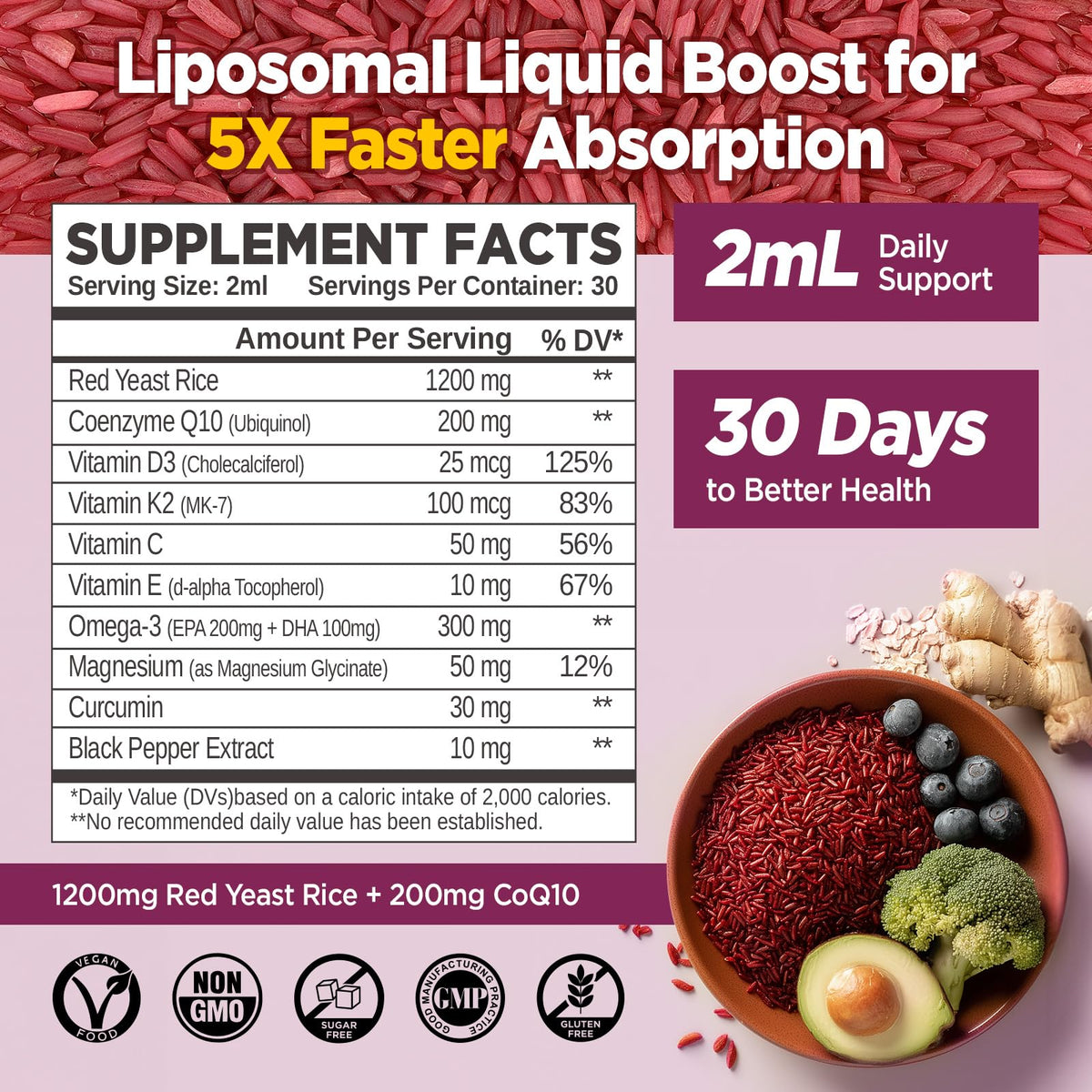 Détails de l'étiquette HOLLEGEND Liposomal Red Yeast Rice avec CoQ10
