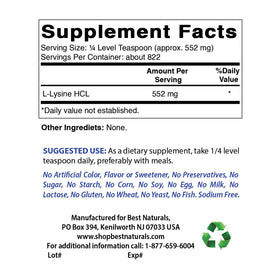 Détails de l'étiquette Poudre de L-Lysine Best Naturals