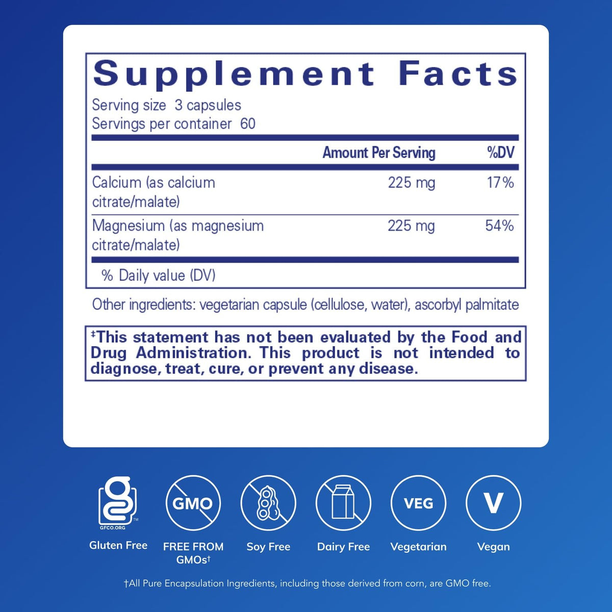 Détails de l'étiquette Pure Encapsulations Calcium Magnésium