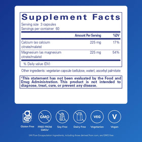 Détails de l'étiquette Pure Encapsulations Calcium Magnésium