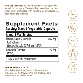 Détails de l'étiquette Solgar Extrait de Résine de Boswellia