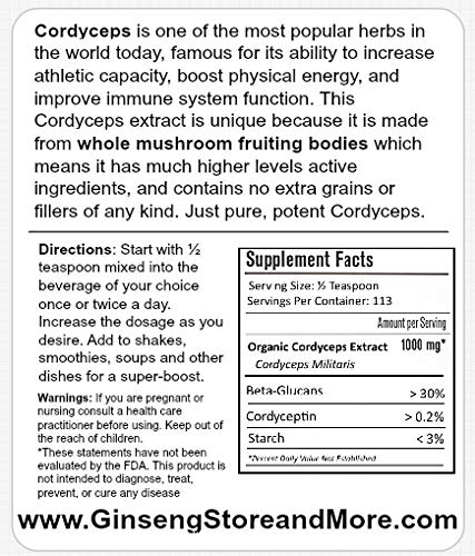 Détails de l'extrait de Champignon Cordyceps 118g