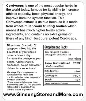 Détails de l'extrait de Champignon Cordyceps 118g