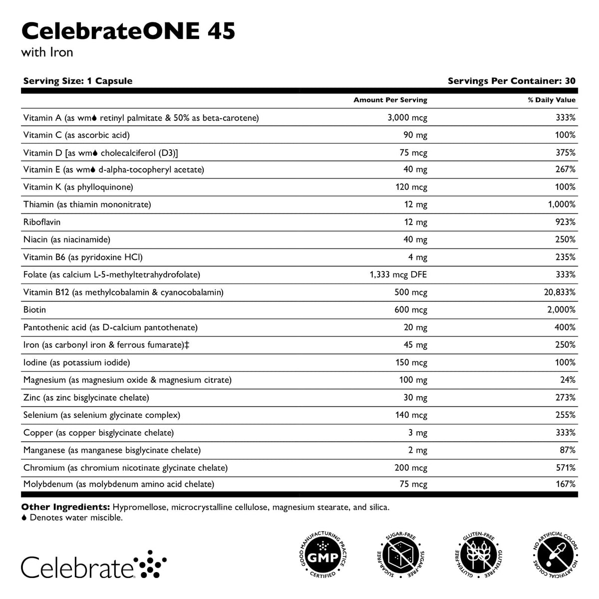 Détails de la boîte de CelebrateONE 45 Multivitamine