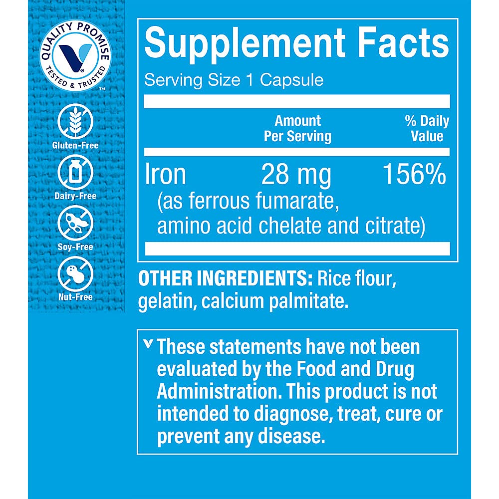 Détails de la boîte des capsules de fer The Vitamin Shoppe