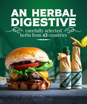 Détails de la bouteille de bitters Underberg