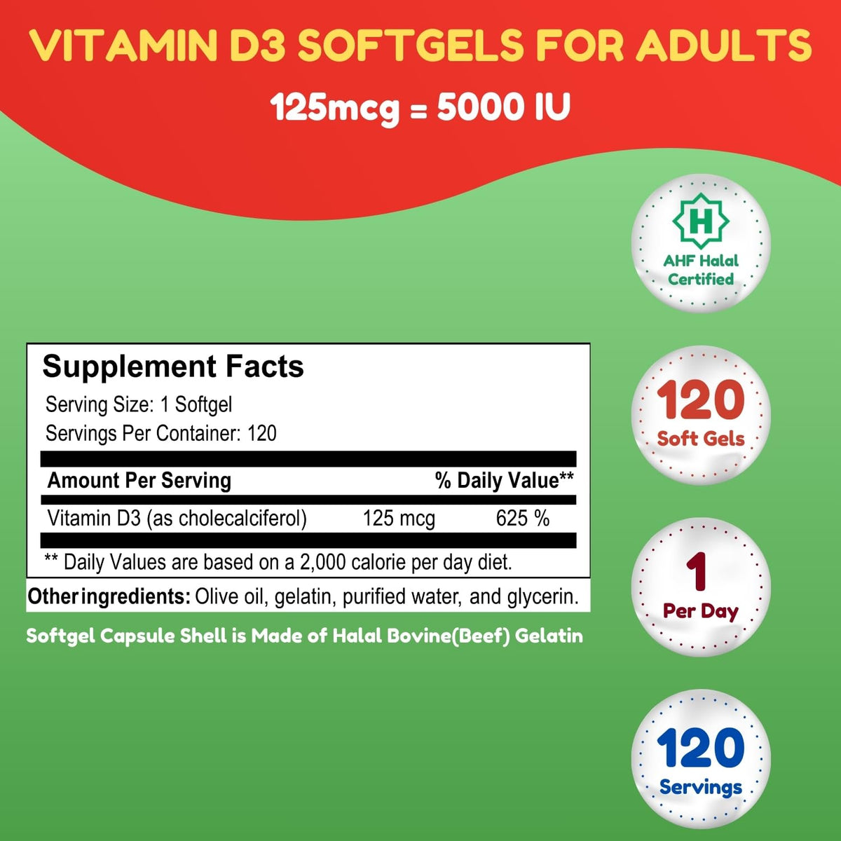 Détails de la bouteille de SHIFAA NUTRITION Vitamine D3 avec étiquette