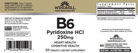 Détails de la bouteille Windmill Vitamine B-6 250 mg