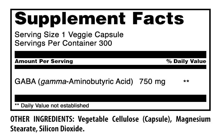 Détails de la capsule végétale GABA 750 mg d'Amazing Nutrition