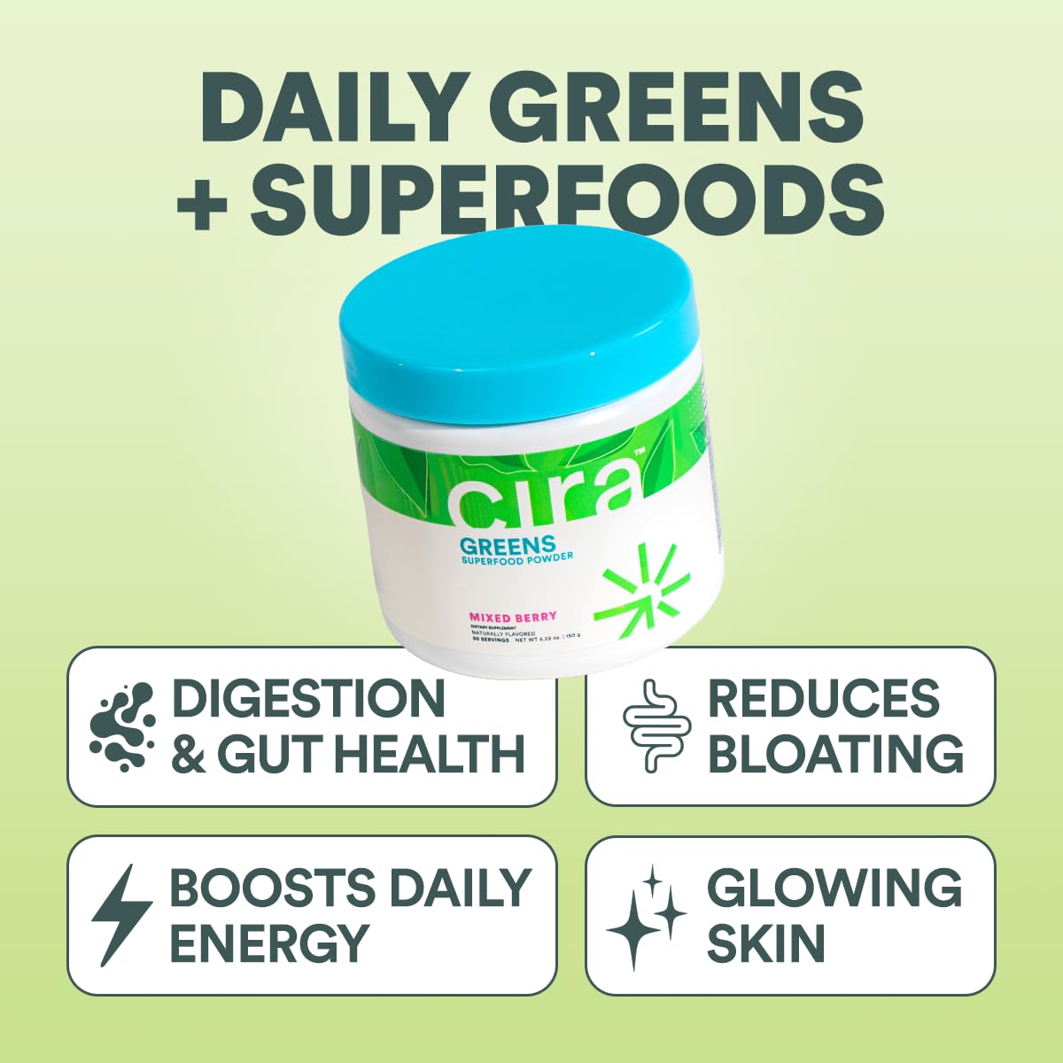 Détails de la composition de Cira Daily Greens avec légumes bio