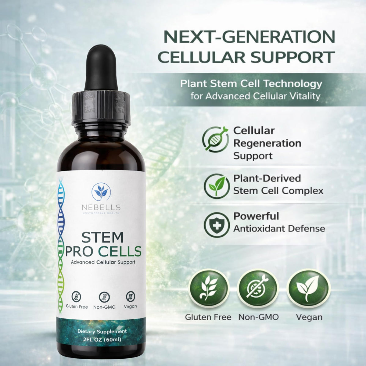 Détails de la composition de STEM PRO CELLS avec ingrédients visibles
