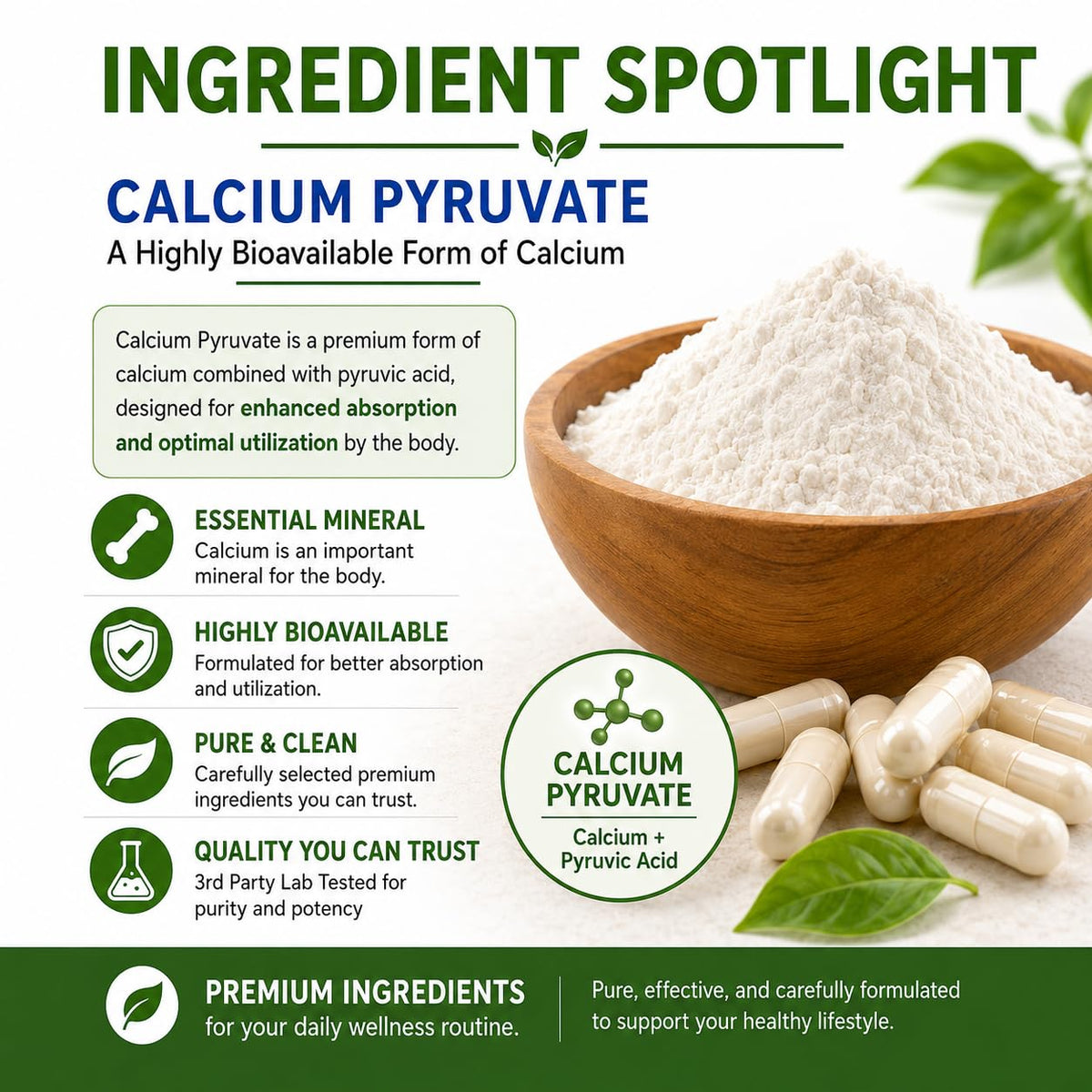 Détails de la composition des capsules de Calcium Pyruvate
