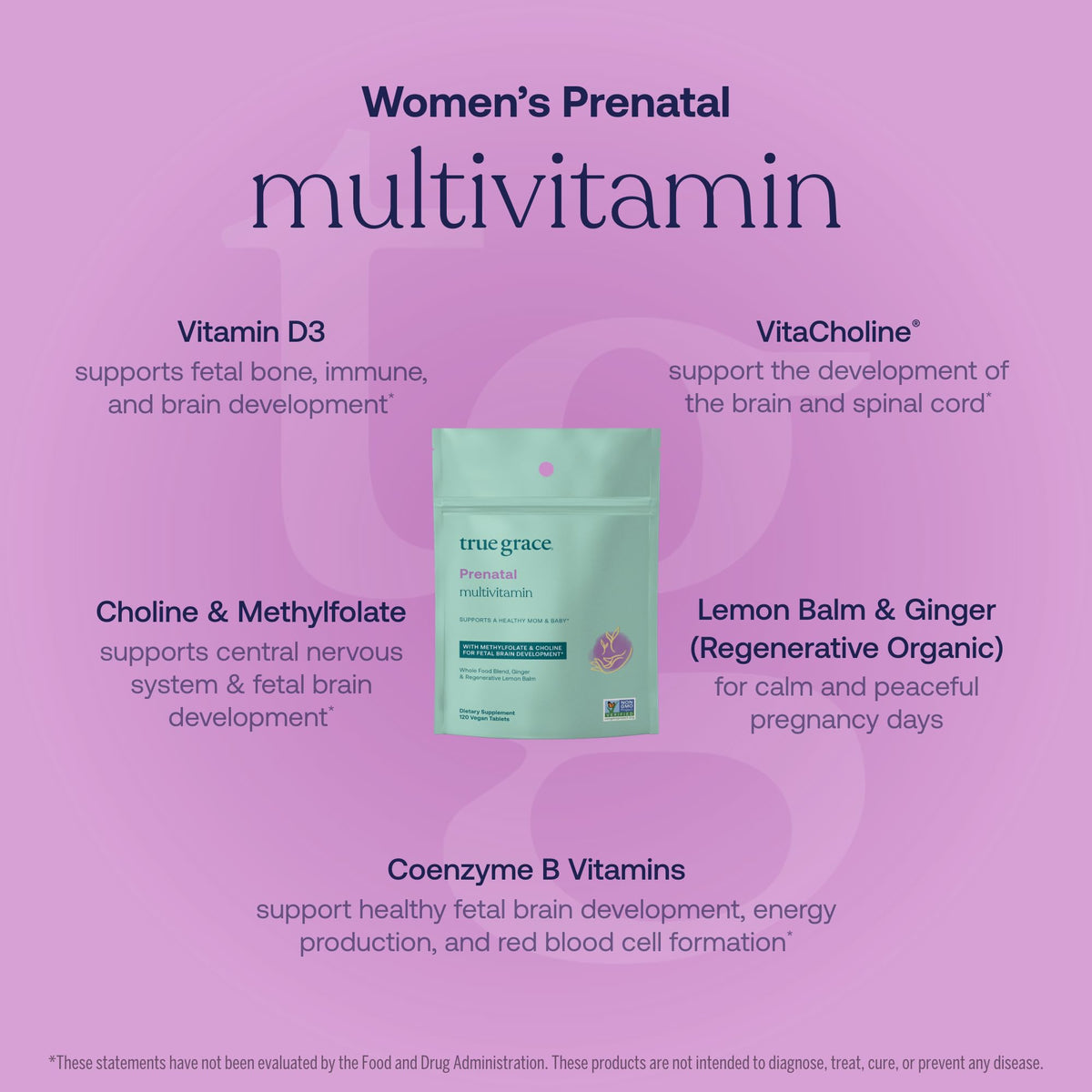 Détails de la composition des comprimés de multivitamine prénatale True Grace