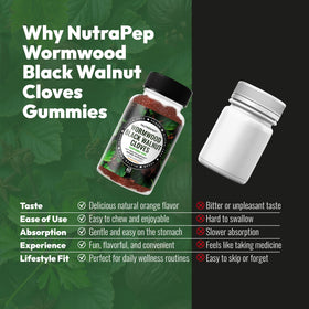 Détails de la composition des gummies NutraPep au Verger de Vermouther, Noix Noires et Clous de Girofle