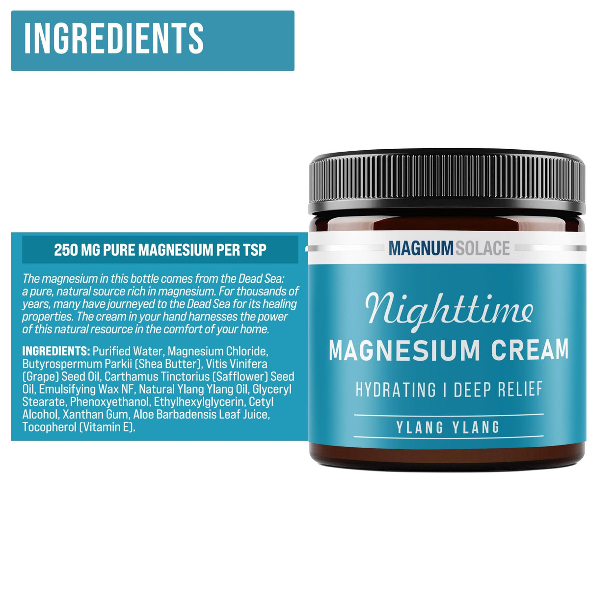Détails de la crème de magnésium Magnum Solace avec texture