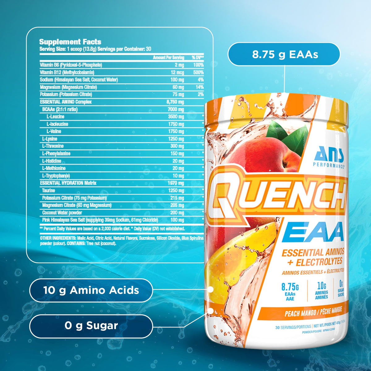 Détails de la poudre ANS Performance Quench EAA 470g