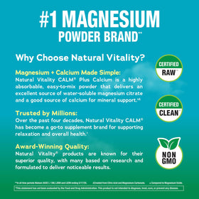 Détails de la poudre Calm Magnésium Plus Calcium avec goût framboise citron