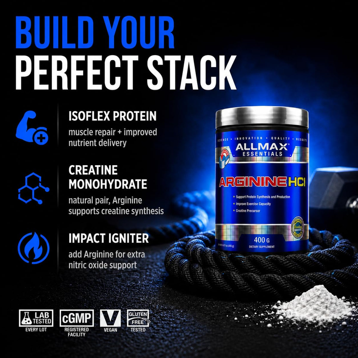 Détails de la poudre d'arginine HCL ALLMAX