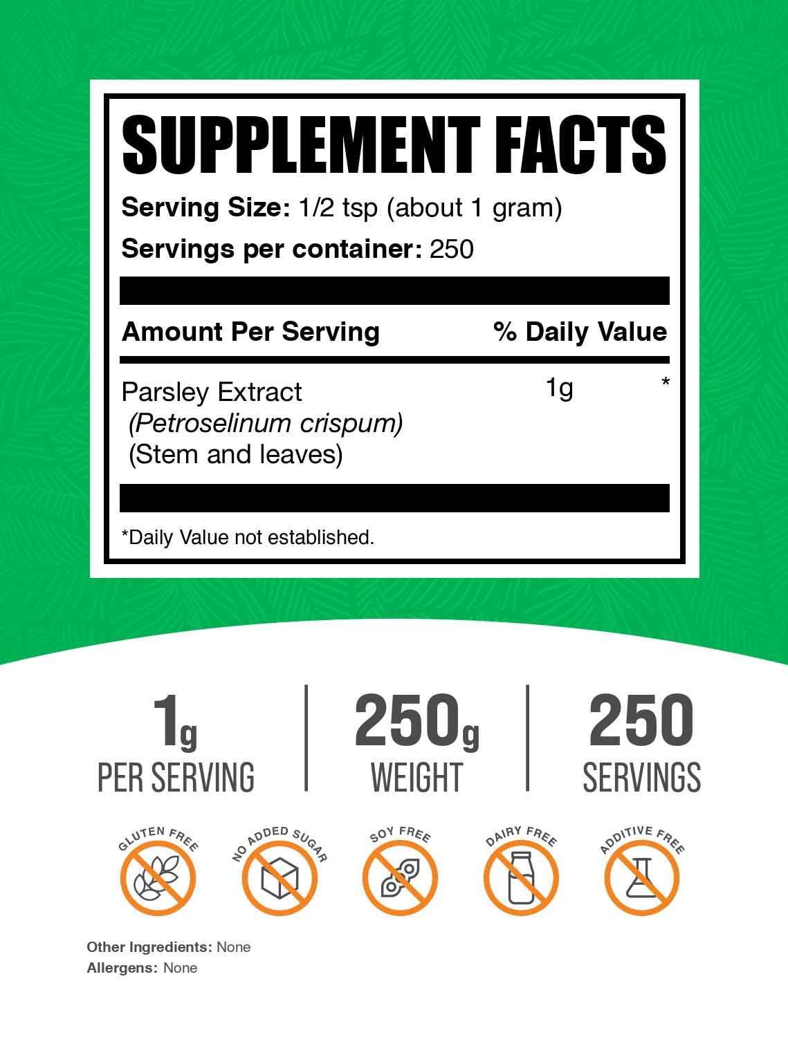 Détails de la poudre d'extrait de persil BulkSupplements