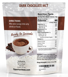 Détails de la poudre d'Huile MCT Chocolat Noir dans un bol